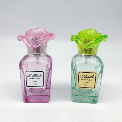 35ml Colorful Fancy Lady Parfum Glass Bottle with Flower Shape Cap