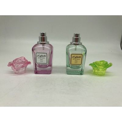 35ml Colorful Fancy Lady Parfum Glass Bottle with Flower Shape Cap