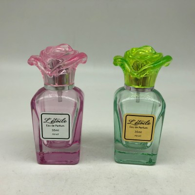 35ml Colorful Fancy Lady Parfum Glass Bottle with Flower Shape Cap