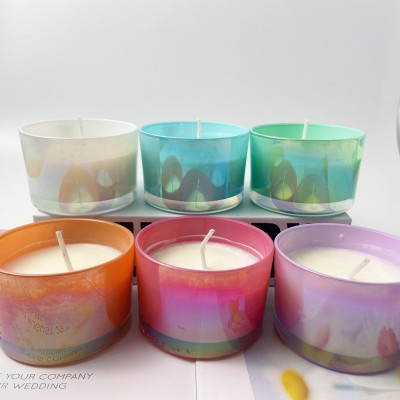 Colorful Multi Color Iridescent Glass Candle Jar for Candle Making Empty Luxury Candle Cups