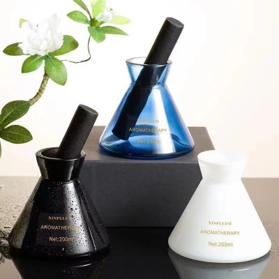 New Design Empty Conical Flask Home Fragrance Black Reed Diffuser Glass Bottle 200ml