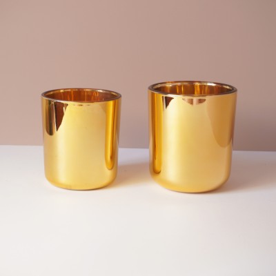 8OZ 12OZ 16OZ Empty Gold Round Bottom Glass Candle Jar with Wood Metal Cork Lid