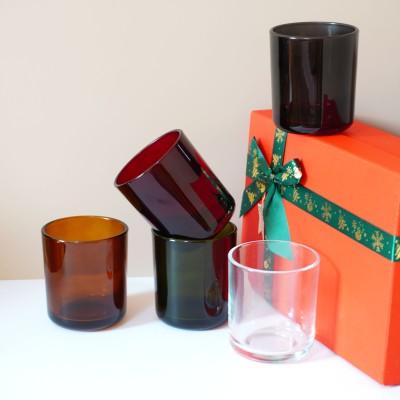 Stock 8OZ 12OZ 16OZ Transparent Amber Hunter Wine Clear Smoke Aura Glass Candle Jars Round Bottom Shape