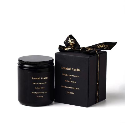 Luxury 4OZ 8OZ 16OZ Custom Matte Black Amber Clear Candle Jar With Lid Empty Glass Vessel Candle Jar With Box
