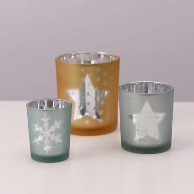 Christmas Plating Candle Vessels Luxury Glass Holder Container Candlestick Candle Holders Lanterns and Candle Jars