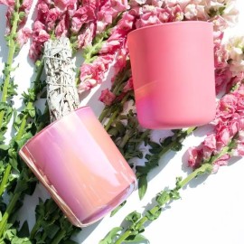 Hot Sale Rosy Series Iridescent Matte Round Bottom Candle Jar With Lids for Valentine's Day 8OZ 10OZ 12OZ 16OZ