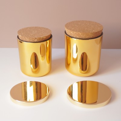 8OZ 12OZ 16OZ Empty Gold Round Bottom Glass Candle Jar with Wood Metal Cork Lid