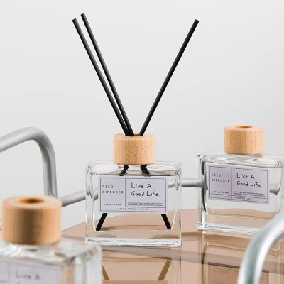 100ML 150ML Square Clear Luxury Reed Difuser Bottle With Customization Box Wooden Caps