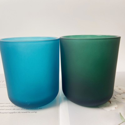16OZ Luxury Round Bottom Glass Candle Jar Frosted Blue Green Candle Jar Colored Painting Empty Container