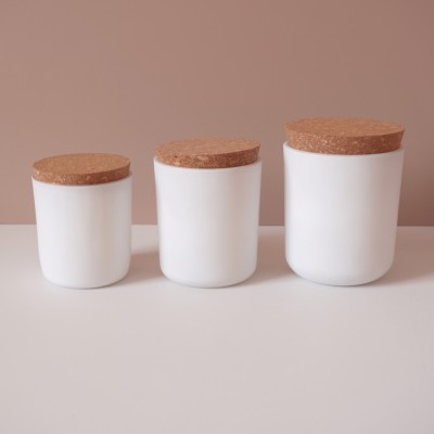 Stock 8OZ 12OZ 16OZ  Matte White Glass Candle Jar With Wood Metal Wood Cork Lid