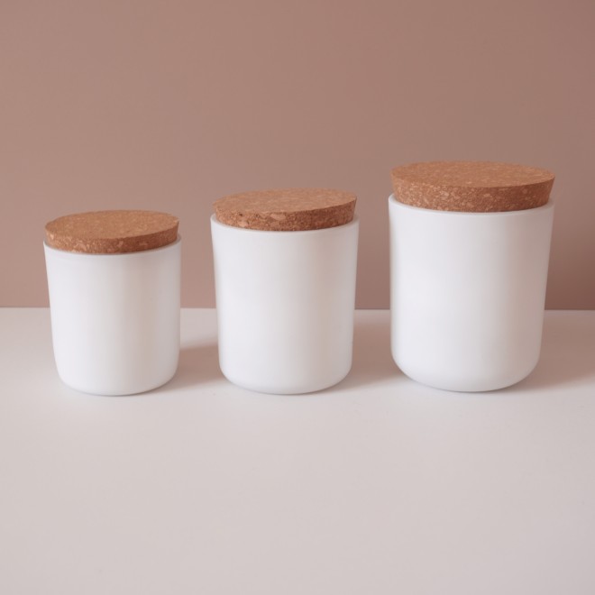 Stock 8OZ 12OZ 16OZ  Matte White Glass Candle Jar With Wood Metal Wood Cork Lid