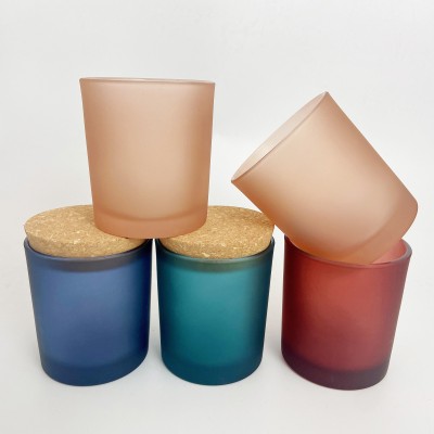 الجملة OEM 10oz التسمية المخصصة الصقيع الأخضر الأبيض الأحمر حاوية فارغة زجاجية شمعة جرة مع صندوق الهدايا