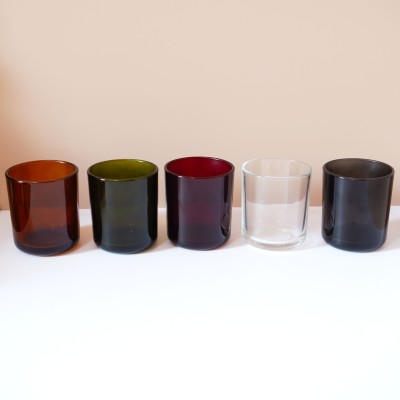 Stock 8OZ 12OZ 16OZ Transparent Amber Hunter Wine Clear Smoke Aura Glass Candle Jars Round Bottom Shape