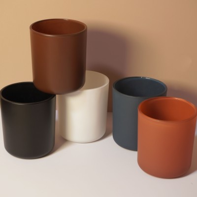 Luxury 8OZ 12OZ 16OZ Fall Collection Round Glass Candle Jars with Lids Cylinder Type Clay Umber Black for Easter