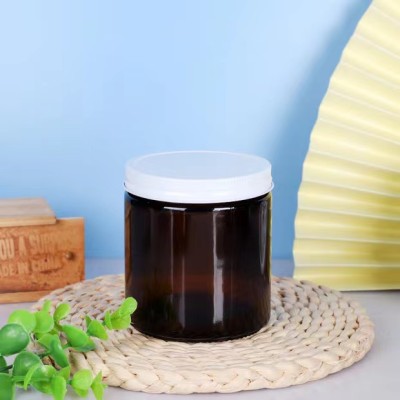 16oz Amber Clear Big Size Luxury Empty Straight Sided Glass Candle Jar with Aluminum Metal Lids