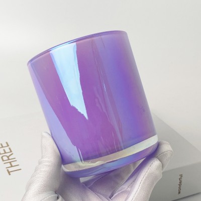 12OZ 16OZ Purple Aura Iridescent Glass Candle Jar with Round Bottom Luxury Style for Candle Making