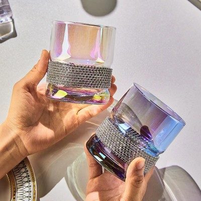 Luxury Crystal Cylinder Candle Jar Diamond Iridescent Glass for Home Decoration Popular Easter Style