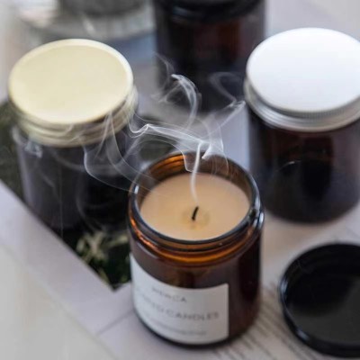 4OZ 8OZ 16OZ Matte Black/Clear/Amber/Frosted Customer Label Empty Glass Candle Jars With Metal Lids