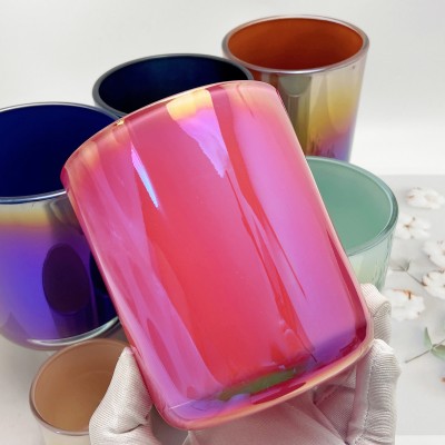 12OZ 16OZ Luxury Wholesale Empty Unique Iridescent Candle Jar Navy Blue Flamingo Black Iridescent Vessels