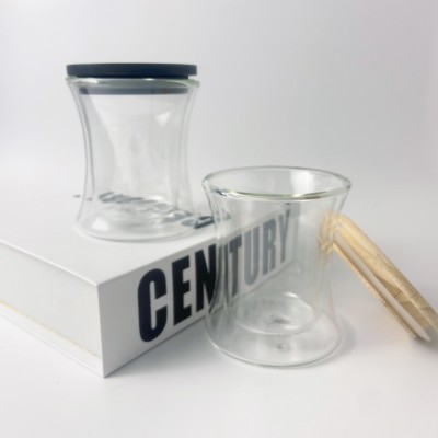 200ML Clear Double Wall Waist Design Empty Glass Candle Container Glass Jar for Candle Making