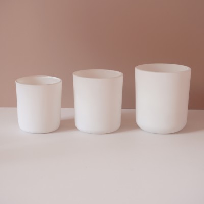 Stock 8OZ 12OZ 16OZ  Matte White Glass Candle Jar With Wood Metal Wood Cork Lid