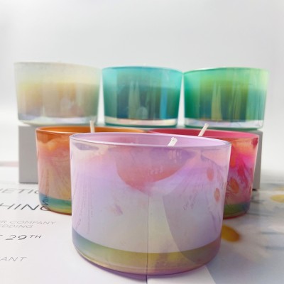 Colorful Multi Color Iridescent Glass Candle Jar for Candle Making Empty Luxury Candle Cups