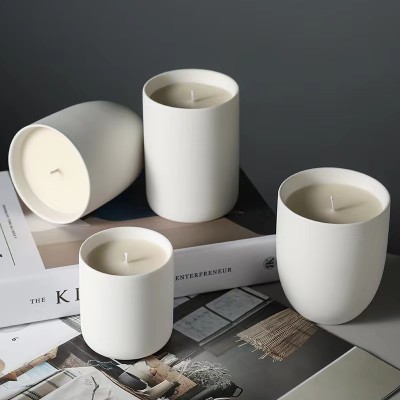 Elegant Matte White Jar Solid Color Cylindrical Ceramic Candle Jar Candle Container for Candle Making