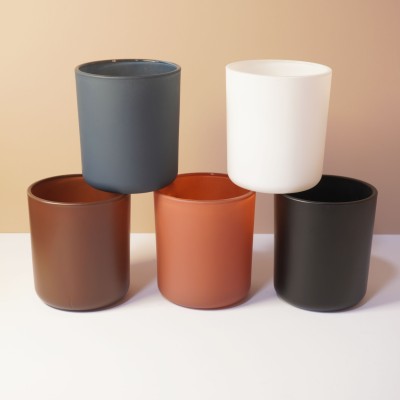 Luxury 8OZ 12OZ 16OZ Fall Collection Round Glass Candle Jars with Lids Cylinder Type Clay Umber Black for Easter