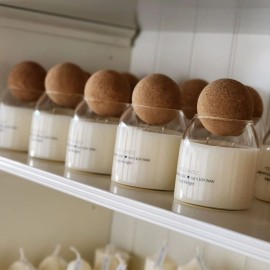 Clear Borosilicate Heat Resistant Glass Jars with Wooden Cork Ball Lids for Soy Wax Candle Making for Easter Decorations