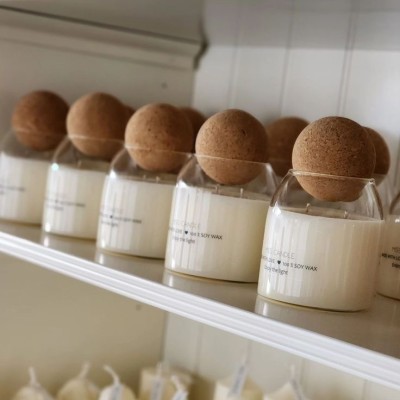 Clear Borosilicate Heat Resistant Glass Jars with Wooden Cork Ball Lids for Soy Wax Candle Making for Easter Decorations