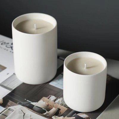 Elegant Matte White Jar Solid Color Cylindrical Ceramic Candle Jar Candle Container for Candle Making