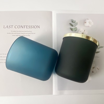 16OZ Luxury Round Bottom Glass Candle Jar Frosted Blue Green Candle Jar Colored Painting Empty Container