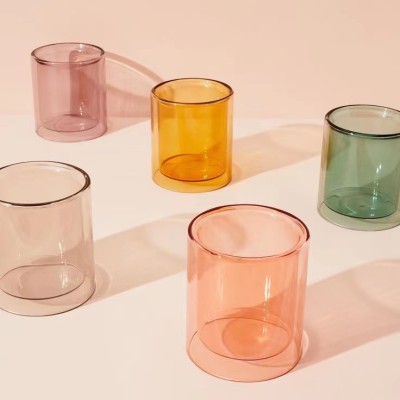 11OZ Multi Color Empty Candle Vessels Double Wall Luxury Glass Jars Soy Wax Votive Candle Holder for Candles