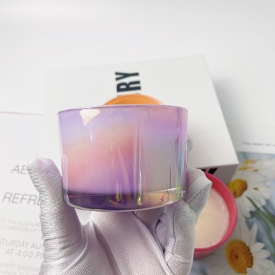 Colorful Multi Color Iridescent Glass Candle Jar for Candle Making Empty Luxury Candle Cups