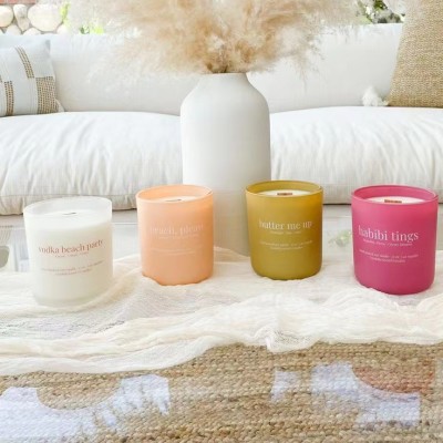 Luxury Custom Peach Canary Beige Round Bottom Glass Candle Jars Empty Holder for Easter Decorative Candle Making