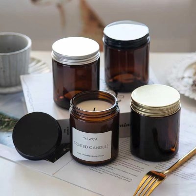 4OZ 8OZ 16OZ Matte Black/Clear/Amber/Frosted Customer Label Empty Glass Candle Jars With Metal Lids