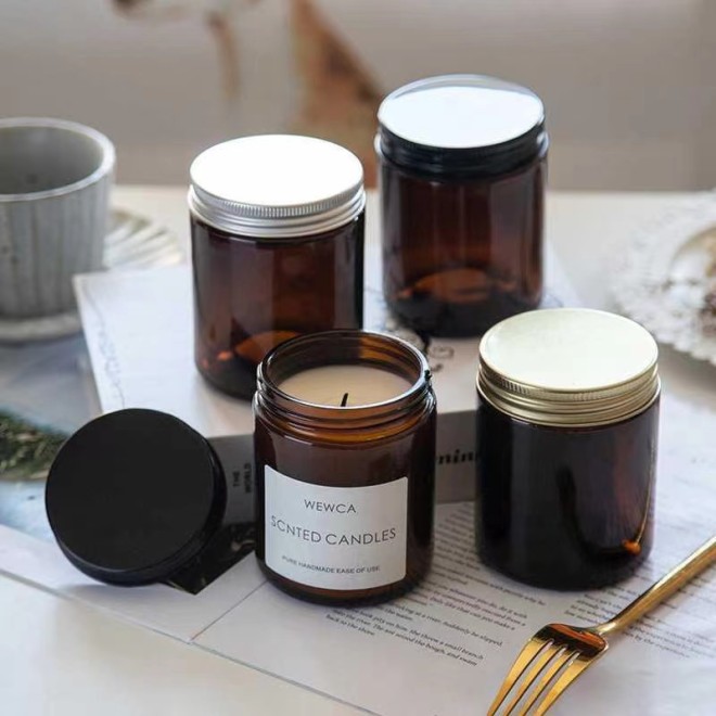 4OZ 8OZ 16OZ Matte Black/Clear/Amber/Frosted Customer Label Empty Glass Candle Jars With Metal Lids