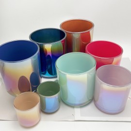 8OZ 10OZ 12OZ 16OZ Iridescent Plating Glass Creative Aura Candle Jars Cylinder Vessel for Home Decoration