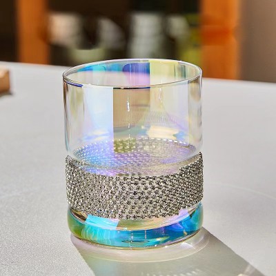 Luxury Crystal Cylinder Candle Jar Diamond Iridescent Glass for Home Decoration Popular Easter Style