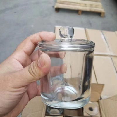 Clear Luxury Crystal Candle Jar Vessels 250ML 370ML Thick Wall Cylinder with Cover Lid for Home Easter Decoration
