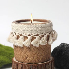 12OZ Empty Unique Khaki Concrete Candle Jars With Tassels Vintage Luxury Cement Candle Cup Container for Candle Making