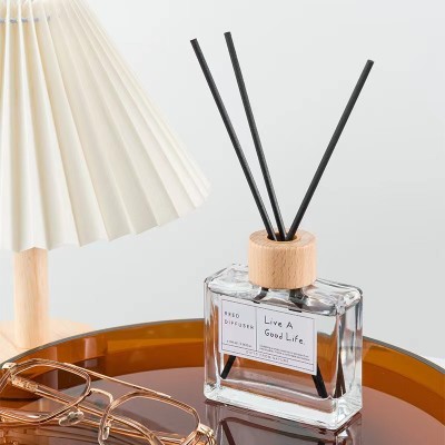 100ML 150ML Square Clear Luxury Reed Difuser Bottle With Customization Box Wooden Caps