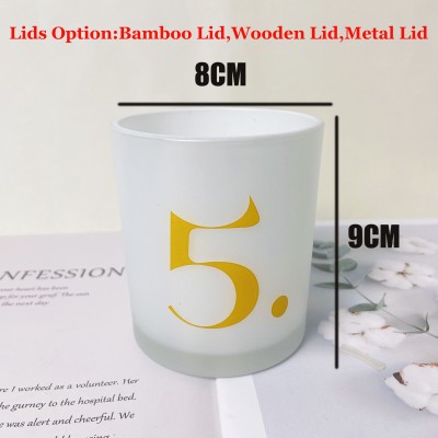 Luxury Frosted Iridescent Matte White Glass Candle Jars Container With Metal Gold Silver Lid Bamboo Wood Cork Lid 8oz 10oz 16oz