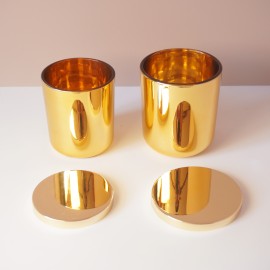 8OZ 12OZ 16OZ Empty Gold Round Bottom Glass Candle Jar with Wood Metal Cork Lid