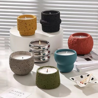 Customized Scented Candle Vessels Cement Concrete Candle Jar Concrete Jars for Candles
