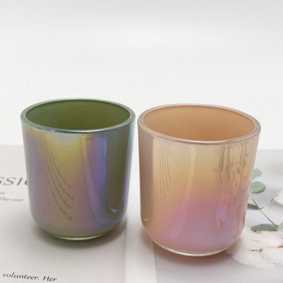 2.5OZ 8OZ Small Size Iridescent Tealight Candle Glass Jar Blush Sage Mermaid Aura Glass Vessels