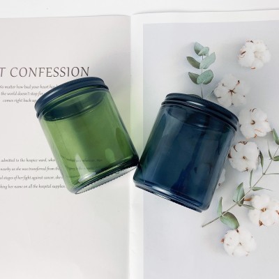 Hot Sale 8OZ Candle Glass Jar With Metal Lids Plastic Lids Translucent Ink Grey Smoke Blackish Green Candle Holder