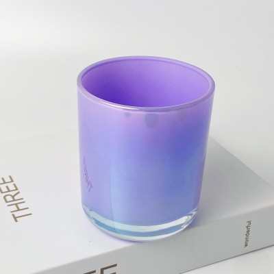 12OZ 16OZ Purple Aura Iridescent Glass Candle Jar with Round Bottom Luxury Style for Candle Making