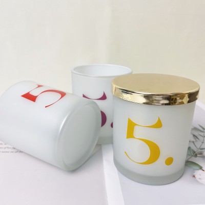 Luxury Frosted Iridescent Matte White Glass Candle Jars Container With Metal Gold Silver Lid Bamboo Wood Cork Lid 8oz 10oz 16oz