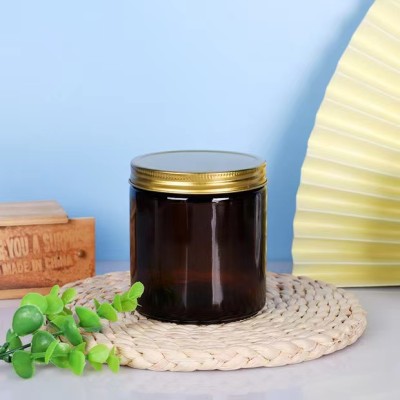16oz Amber Clear Big Size Luxury Empty Straight Sided Glass Candle Jar with Aluminum Metal Lids
